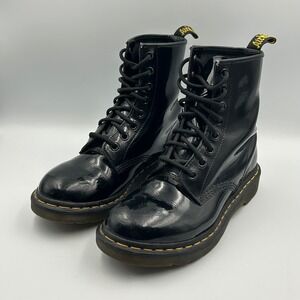Dr Martens 1460W Black Patent Leather Lace Up Combat Boots Women US 7 Doc Marten